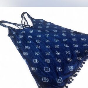 SO Boho strappy  Navy and white flowy tank top with pom Pom hem!!!